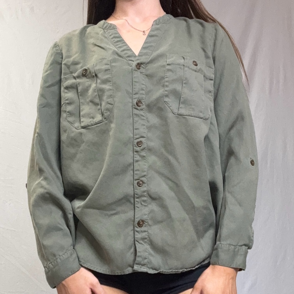 Women's Olive Green Button-Up Jacket
